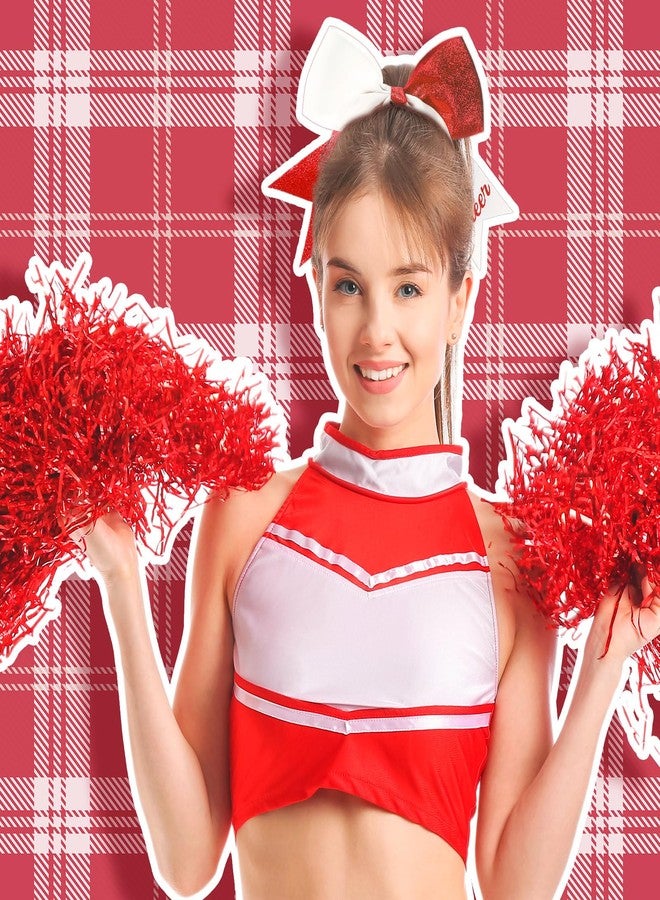 Suncalla 20 Pcs Valentine's Day Red and White Cheer Hair Bows Ponytail Holders Cheer Ribbon Pom Pom Elastic Hair Ties Gifts Bulk for Cheerleaders Women Teams Competition Sports - Image 4